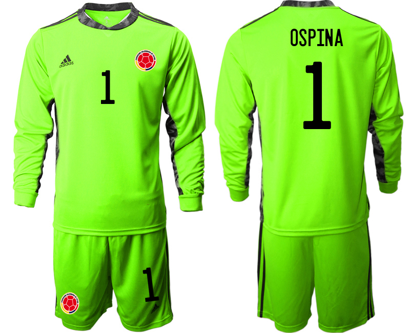 Men 2020-2021 Season National team Colombia goalkeeper Long sleeve green #1 Soccer Jersey6->colombia jersey->Soccer Country Jersey